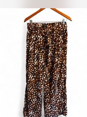 Halogen Brown Black White Abstract Dot Wide Leg Pants